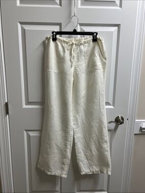 LONDONJEAN Relaxed linen Drawstring Trousers beach Cream off white ivory 8